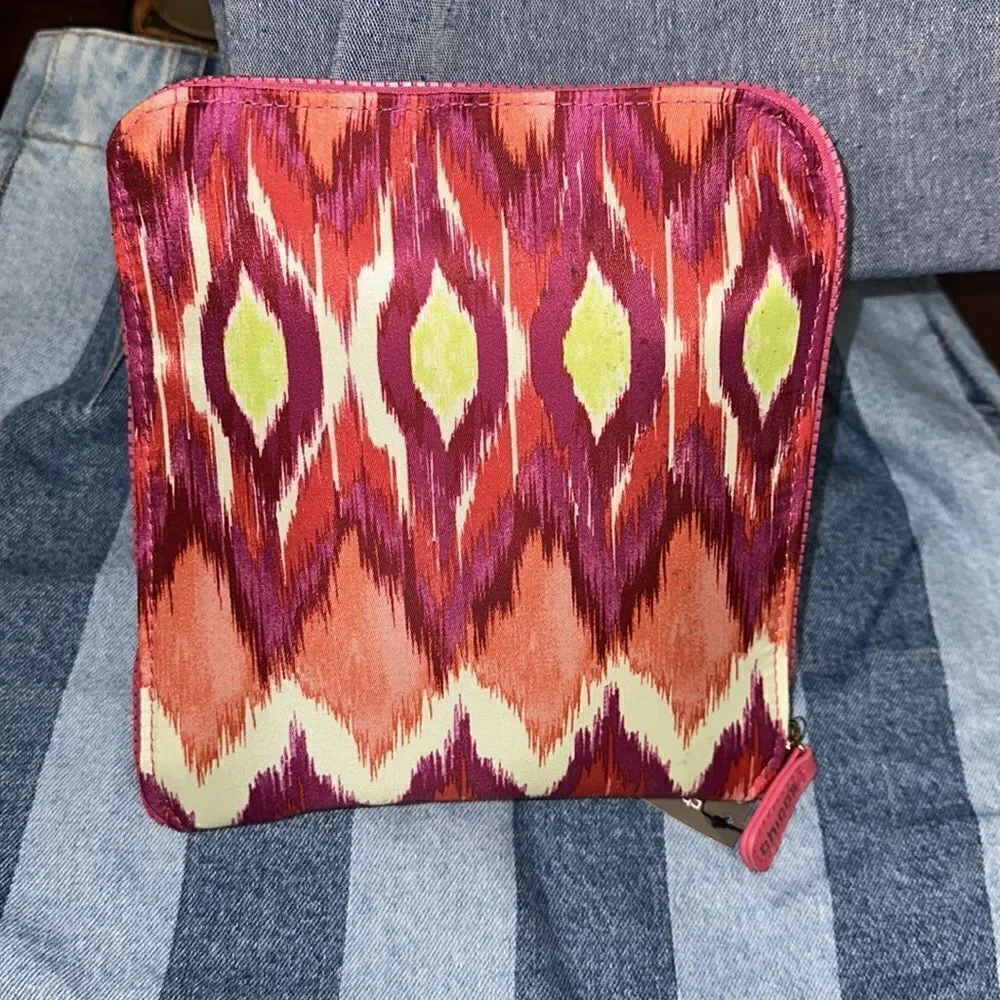CHICO’S Ivory Coral Pink Green Purple Packable Large Weekender Polyester Bag
